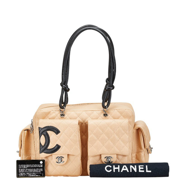 シャネル カンボンライン ショルダーバッグ ハンドバッグ ベージュ ブラック レザー レディース CHANEL 【中古】