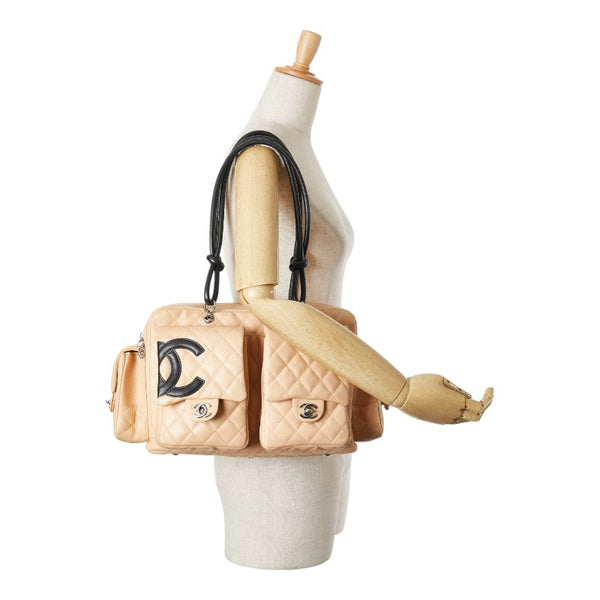 シャネル カンボンライン ショルダーバッグ ハンドバッグ ベージュ ブラック レザー レディース CHANEL 【中古】
