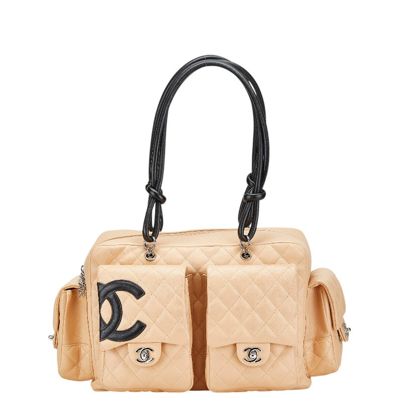 シャネル カンボンライン ショルダーバッグ ハンドバッグ ベージュ ブラック レザー レディース CHANEL 【中古】