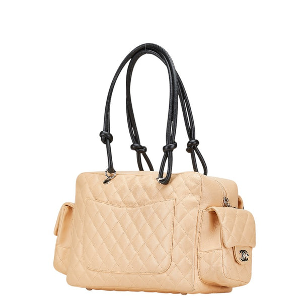 シャネル カンボンライン ショルダーバッグ ハンドバッグ ベージュ ブラック レザー レディース CHANEL 【中古】
