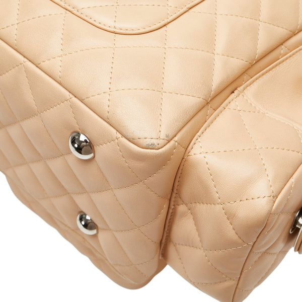 シャネル カンボンライン ショルダーバッグ ハンドバッグ ベージュ ブラック レザー レディース CHANEL 【中古】