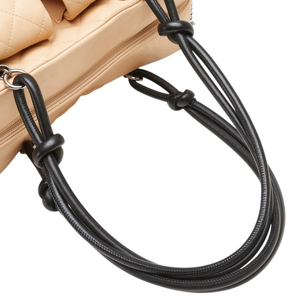 シャネル カンボンライン ショルダーバッグ ハンドバッグ ベージュ ブラック レザー レディース CHANEL 【中古】