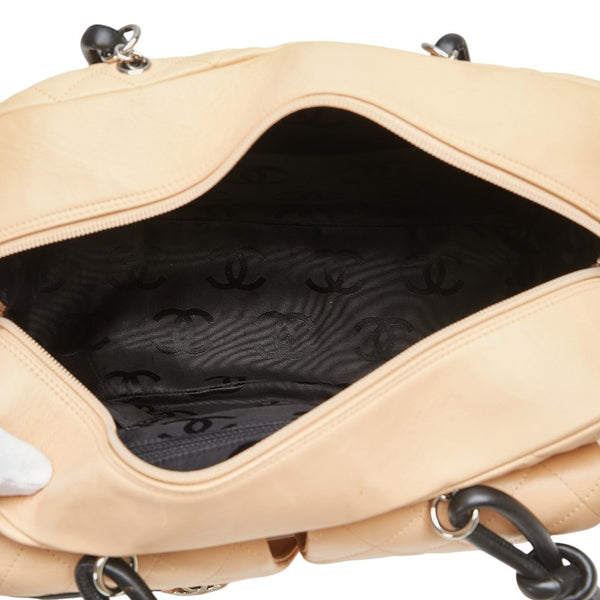 シャネル カンボンライン ショルダーバッグ ハンドバッグ ベージュ ブラック レザー レディース CHANEL 【中古】