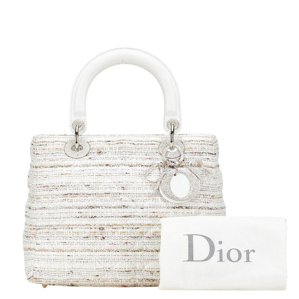 ディオール レディディオール カナ―ジュ ツイード ハンドバッグ ホワイト マルチカラー キャンバス レザー レディース Dior 【中古】