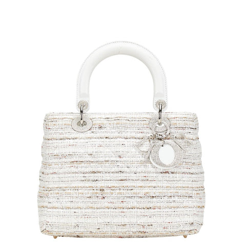ディオール レディディオール カナ―ジュ ツイード ハンドバッグ ホワイト マルチカラー キャンバス レザー レディース Dior 【中古】