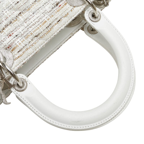 ディオール レディディオール カナ―ジュ ツイード ハンドバッグ ホワイト マルチカラー キャンバス レザー レディース Dior 【中古】