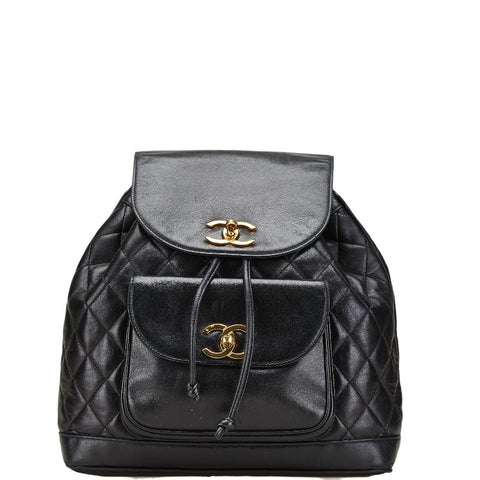 シャネル マトラッセ ココマーク ゴールド金具 チェーン リュック バックパック ブラック ラムスキン レディース CHANEL 【中古】
