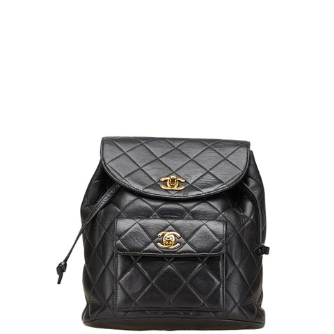 シャネル マトラッセ ココマーク ゴールド金具 チェーン リュック バックパック ブラック ラムスキン レディース CHANEL 【中古】