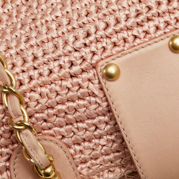 シャネル ココマーク チェーン トートバッグ ピンク ラフィア レザー レディース CHANEL 【中古】
