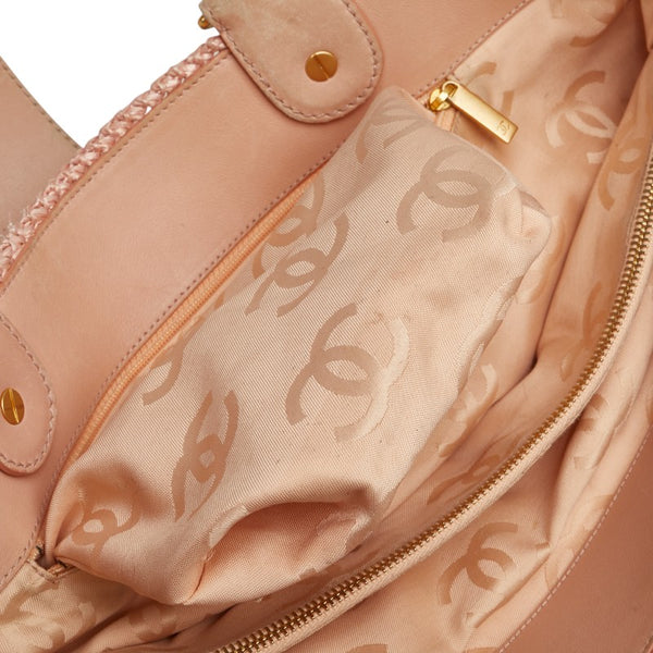 シャネル ココマーク チェーン トートバッグ ピンク ラフィア レザー レディース CHANEL 【中古】