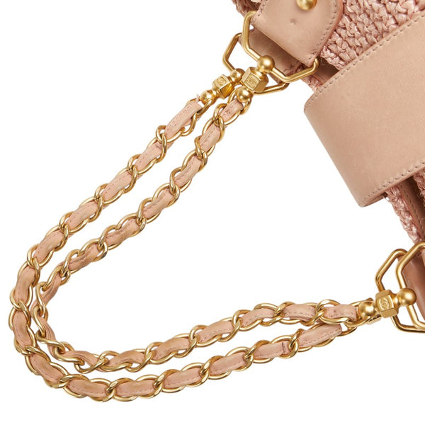 シャネル ココマーク チェーン トートバッグ ピンク ラフィア レザー レディース CHANEL 【中古】