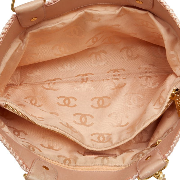 シャネル ココマーク チェーン トートバッグ ピンク ラフィア レザー レディース CHANEL 【中古】