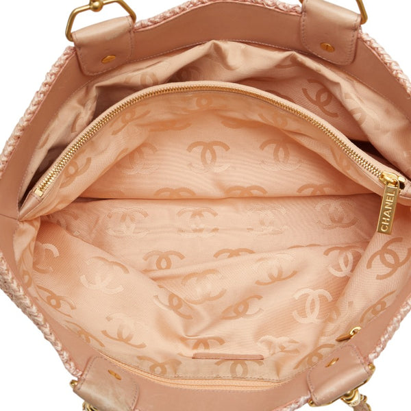 シャネル ココマーク チェーン トートバッグ ピンク ラフィア レザー レディース CHANEL 【中古】