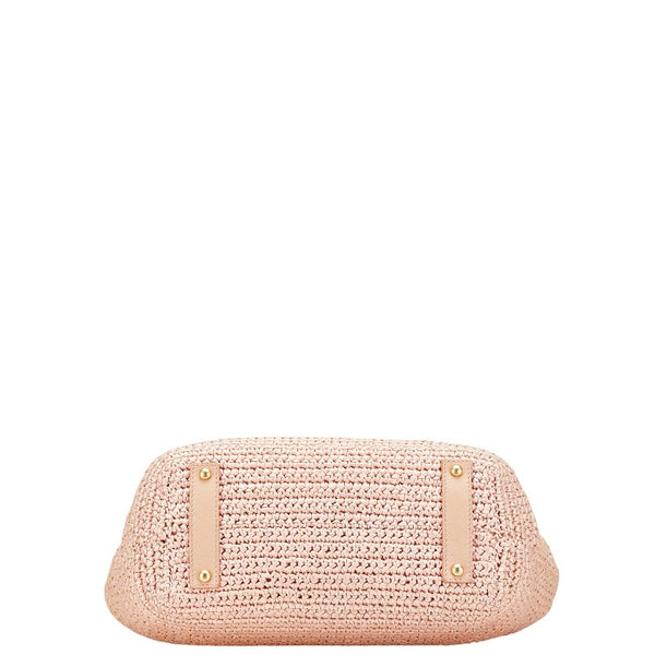 シャネル ココマーク チェーン トートバッグ ピンク ラフィア レザー レディース CHANEL 【中古】