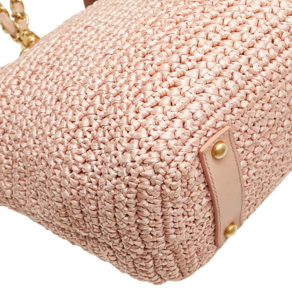 シャネル ココマーク チェーン トートバッグ ピンク ラフィア レザー レディース CHANEL 【中古】