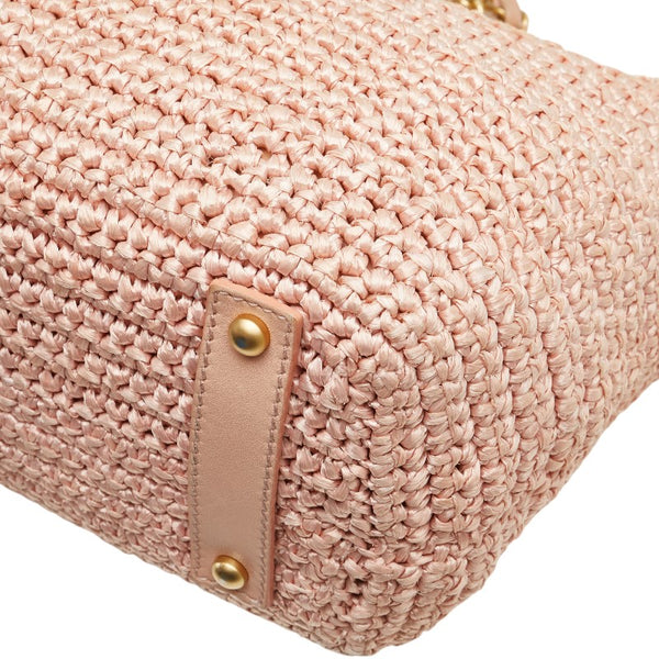 シャネル ココマーク チェーン トートバッグ ピンク ラフィア レザー レディース CHANEL 【中古】