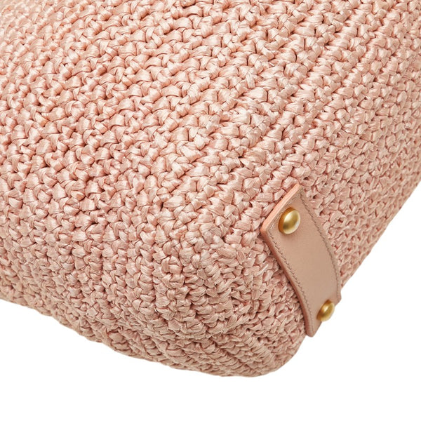 シャネル ココマーク チェーン トートバッグ ピンク ラフィア レザー レディース CHANEL 【中古】