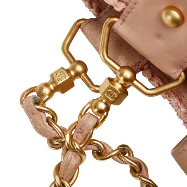 シャネル ココマーク チェーン トートバッグ ピンク ラフィア レザー レディース CHANEL 【中古】