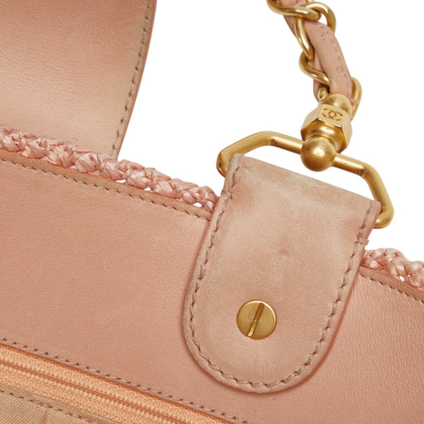 シャネル ココマーク チェーン トートバッグ ピンク ラフィア レザー レディース CHANEL 【中古】