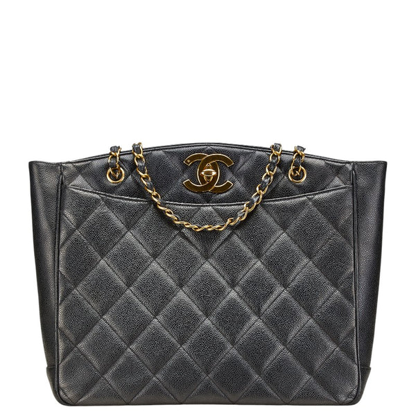 シャネル マトラッセ ココマーク チェーン トートバッグ ワンショルダーバッグ ブラック キャビアスキン レディース CHANEL 【中古】