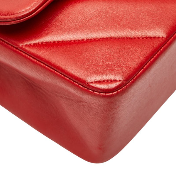 シャネル シェブロン V字ステッチ ココマーク ハンドバッグ ショルダーバッグ 2WAY レッド ラムスキン レディース CHANEL 【中古】