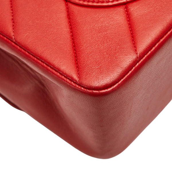 シャネル シェブロン V字ステッチ ココマーク ハンドバッグ ショルダーバッグ 2WAY レッド ラムスキン レディース CHANEL 【中古】