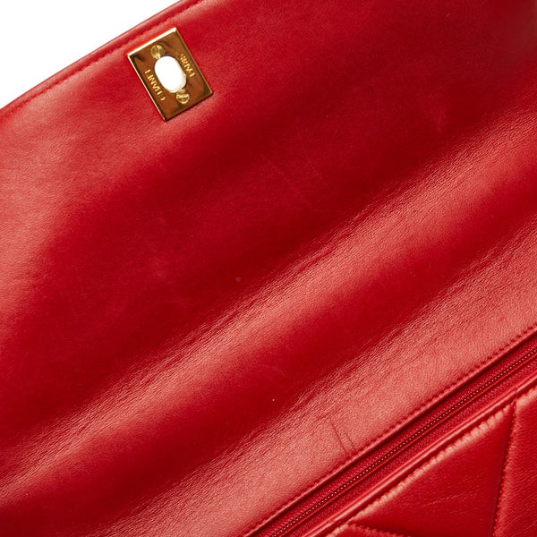 シャネル シェブロン V字ステッチ ココマーク ハンドバッグ ショルダーバッグ 2WAY レッド ラムスキン レディース CHANEL 【中古】