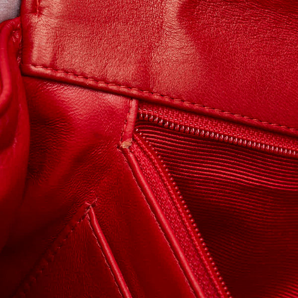 シャネル シェブロン V字ステッチ ココマーク ハンドバッグ ショルダーバッグ 2WAY レッド ラムスキン レディース CHANEL 【中古】