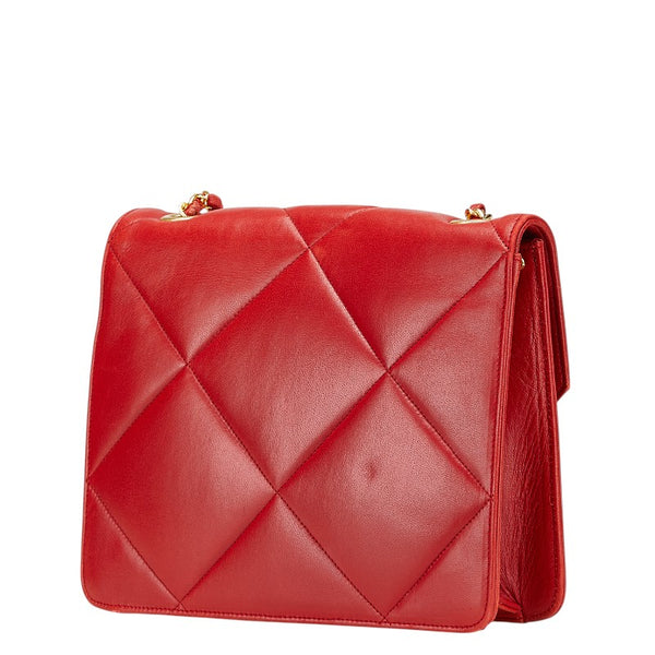 シャネル マトラッセ ココマーク チェーン ショルダーバッグ レッド ラムスキン レディース CHANEL 【中古】