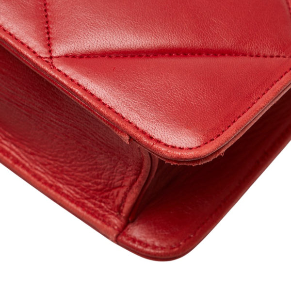 シャネル マトラッセ ココマーク チェーン ショルダーバッグ レッド ラムスキン レディース CHANEL 【中古】