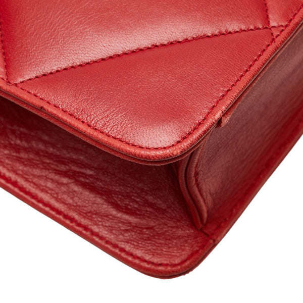 シャネル マトラッセ ココマーク チェーン ショルダーバッグ レッド ラムスキン レディース CHANEL 【中古】