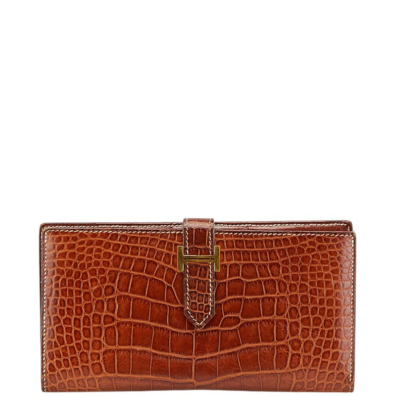 エルメス ベアン 長財布 ブラウン アリゲーター レディース HERMES 【中古】