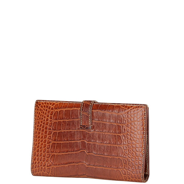 エルメス ベアン 長財布 ブラウン アリゲーター レディース HERMES 【中古】