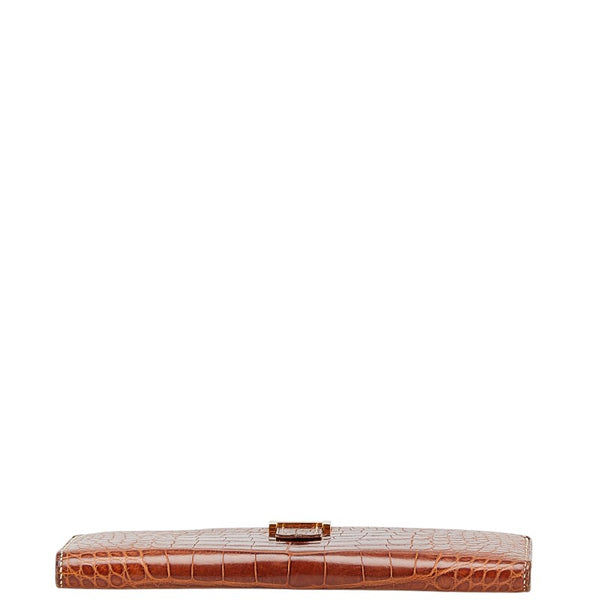 エルメス ベアン 長財布 ブラウン アリゲーター レディース HERMES 【中古】