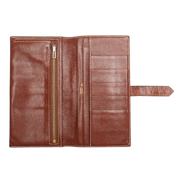 エルメス ベアン 長財布 ブラウン アリゲーター レディース HERMES 【中古】