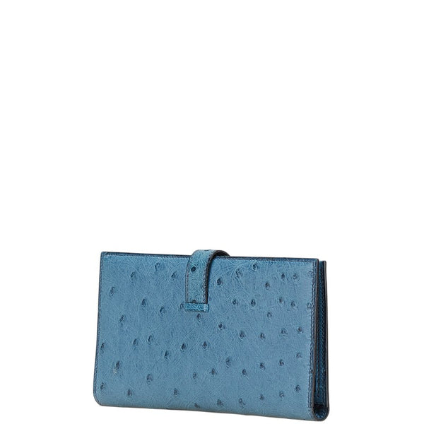 エルメス ベアン スフレ 長財布 ブルー オーストリッチ レディース HERMES 【中古】