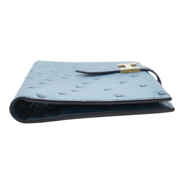 エルメス ベアン スフレ 長財布 ブルー オーストリッチ レディース HERMES 【中古】