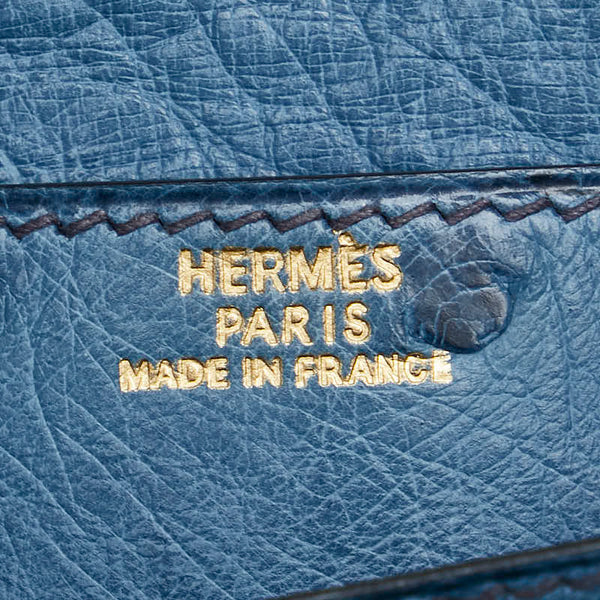 エルメス ベアン スフレ 長財布 ブルー オーストリッチ レディース HERMES 【中古】
