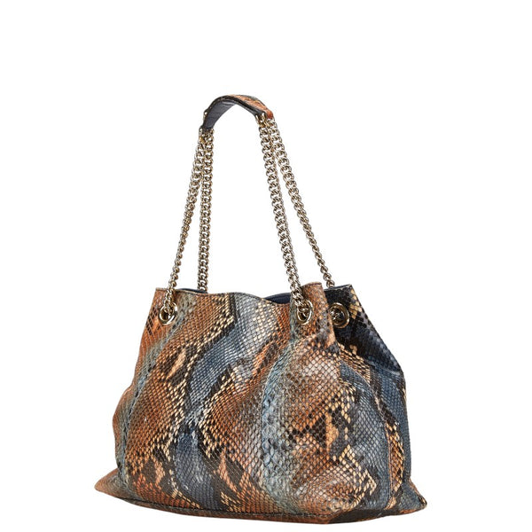 グッチ インターロッキングG ソーホー パイソン ワンショルダーバッグ 308982 ブラウン ネイビー レザー レディース GUCCI 【中古】