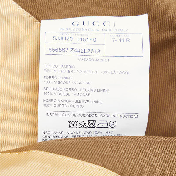 グッチ テーラードジャケット ブレザー ダブル サイズ：44 ブラウン ポリエステル ウール メンズ GUCCI 【中古】