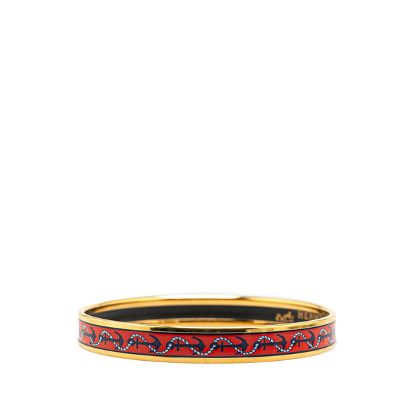 エルメス エマイユPM 七宝焼き バングル ゴールド レッド メッキ レディース HERMES 【中古】