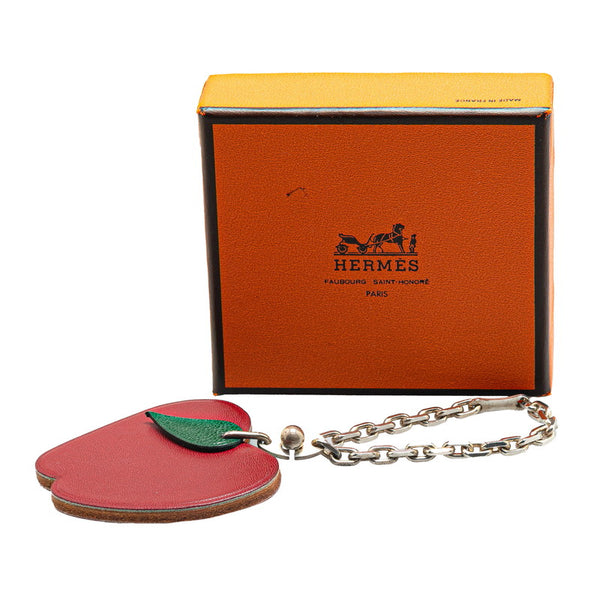 エルメス アップル リンゴ モチーフ チャーム シルバー レッド メタル レザー レディース HERMES 【中古】
