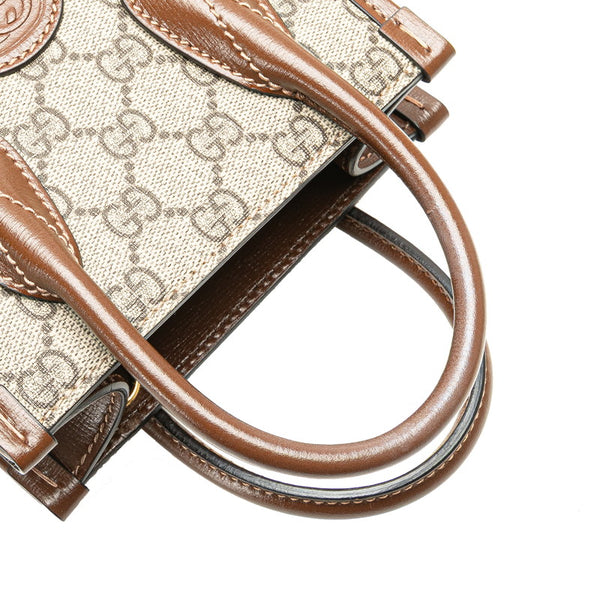 グッチ GGスプリーム インターロッキングG ミニ ハンドバッグ ショルダーバッグ 2WAY 671623 ベージュ ブラウン PVC レザー レディース GUCCI 【中古】