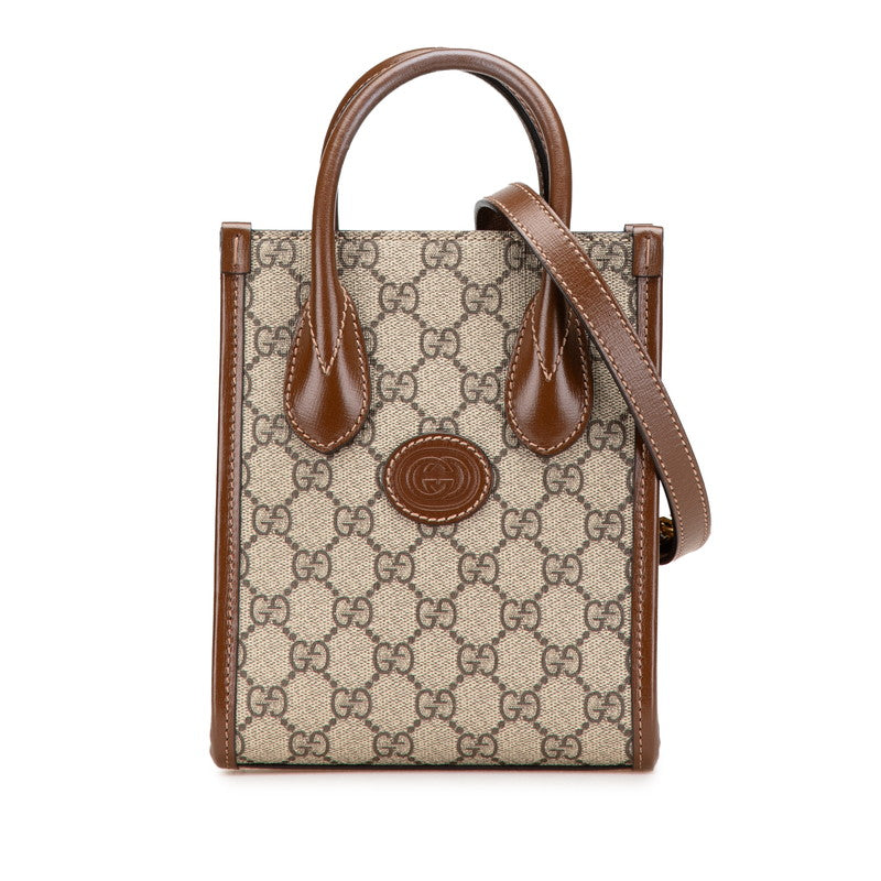 グッチ GGスプリーム インターロッキングG ミニ ハンドバッグ ショルダーバッグ 2WAY 671623 ベージュ ブラウン PVC レザー レディース GUCCI 【中古】