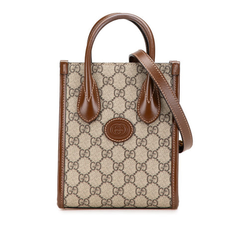 グッチ GGスプリーム インターロッキングG ミニ ハンドバッグ ショルダーバッグ 2WAY 671623 ベージュ ブラウン PVC レザー レディース GUCCI 【中古】