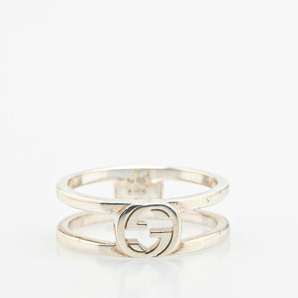 グッチ インターロッキングG オープンバンド リング 指輪 #9 SV925 シルバー レディース GUCCI 【中古】