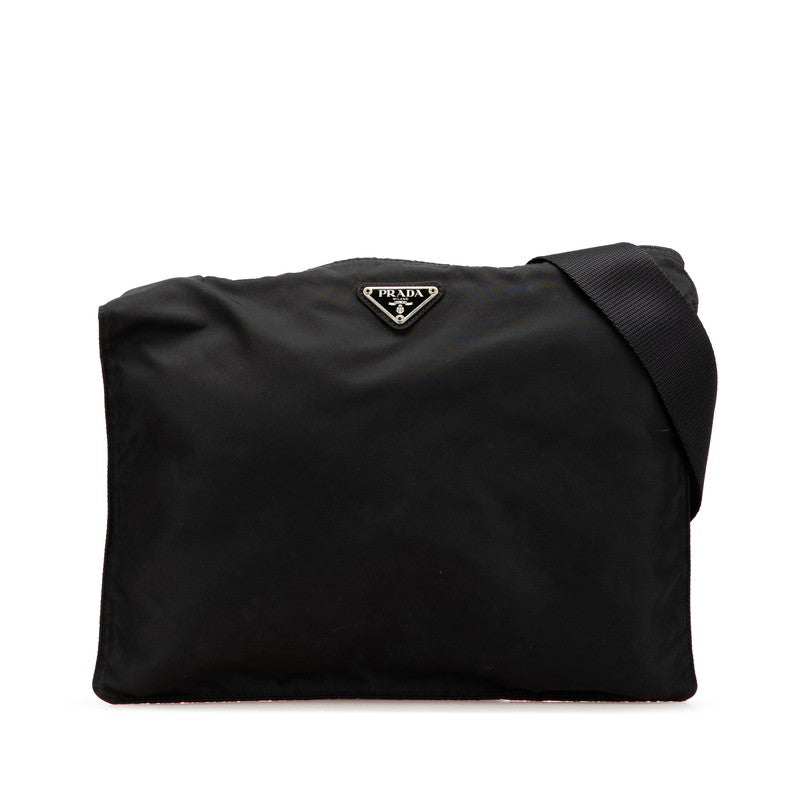 プラダ 三角ロゴプレート 斜め掛け ショルダーバッグ ブラック ナイロン レディース PRADA 【中古】