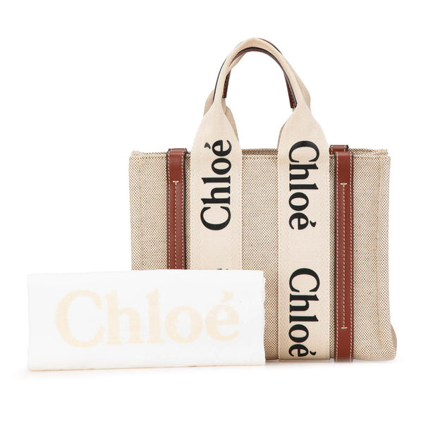 クロエ ウッディ スモール ハンドバッグ ベージュ ブラウン キャンバス レザー レディース Chloe 【中古】