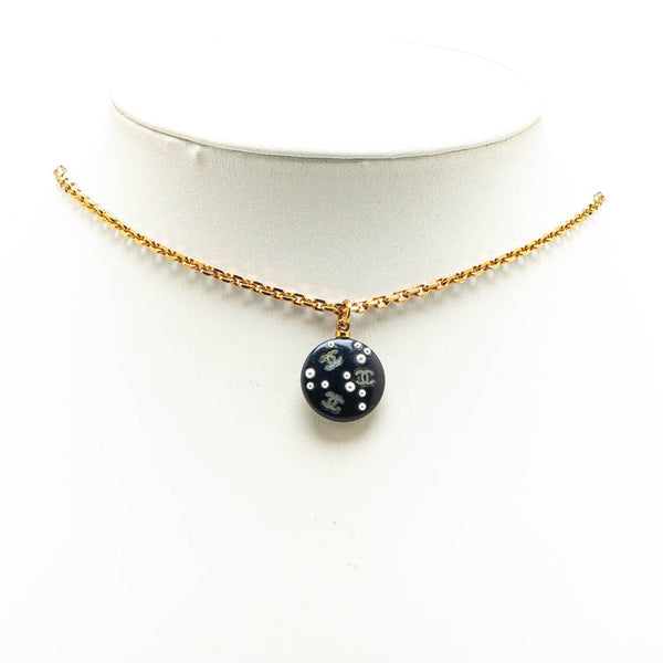 シャネル ココマーク ラウンド ネックレス ゴールド ブラック メッキ プラスチック レディース CHANEL 【中古】