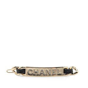 シャネル ロゴ バレッタ ヘアアクセサリー ゴールド ブラック メッキ レザー ラインストーン レディース CHANEL 【中古】